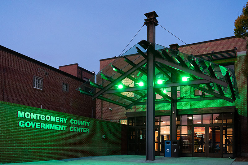 County Gov. Center illuminated green