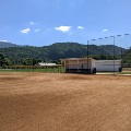 The baseball field at Creed Fields Park with a beautiful mountain backdrop.