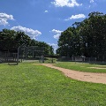 The baseball field at McCoy Park on a sunny summer day.